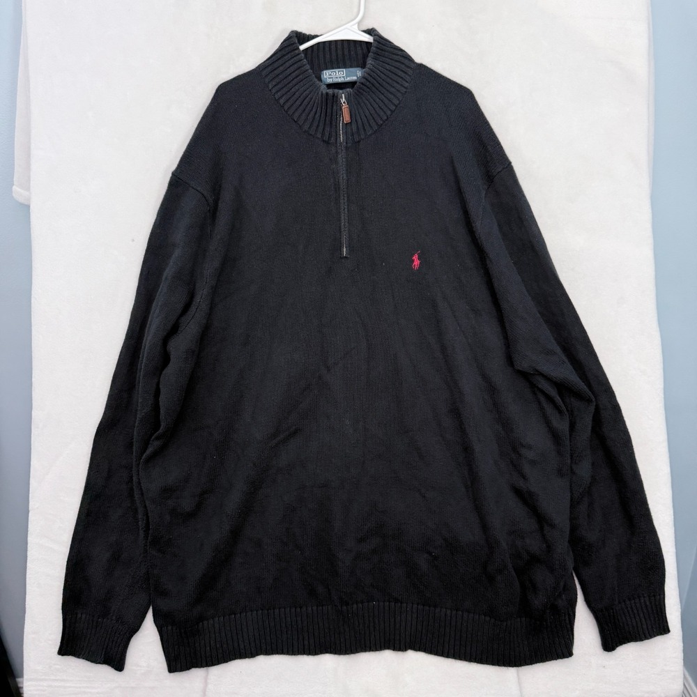 Polo Ralph Lauren 1/4 Zip Sweater Mens 4XLT Tall Black Knit Pony Pullover